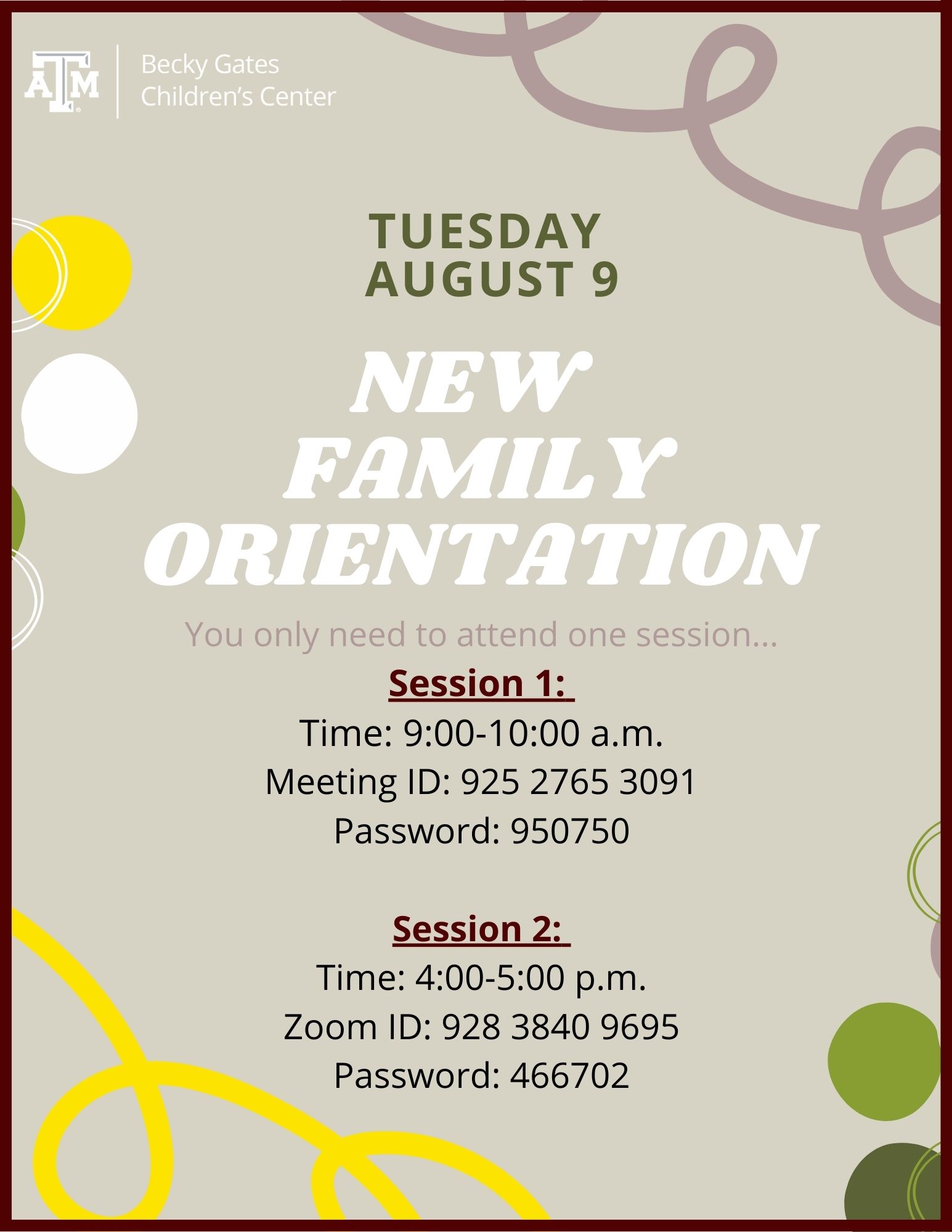 New Family Orientation Flyer