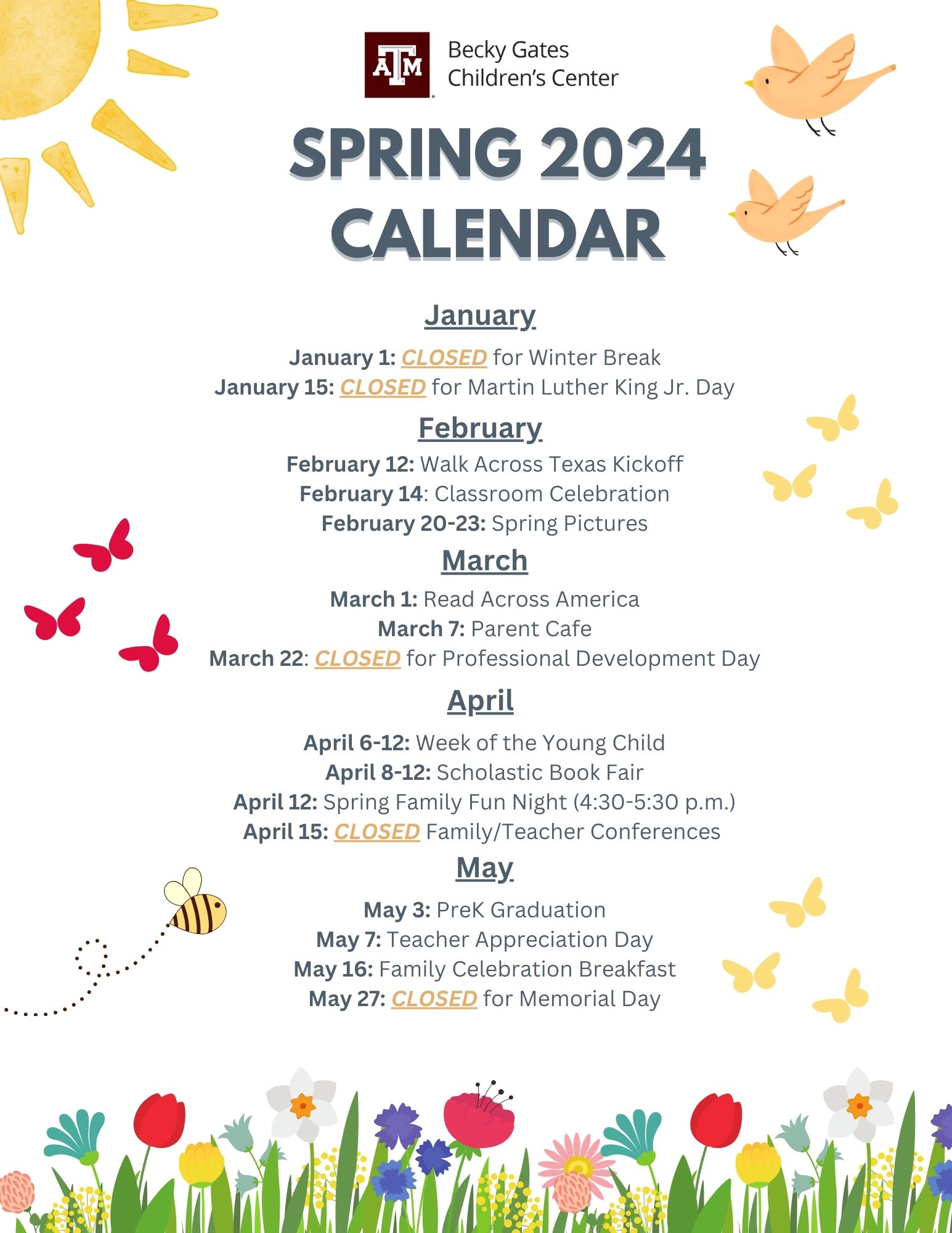 Spring 2024 Tamu Calendar Aleta Aurilia