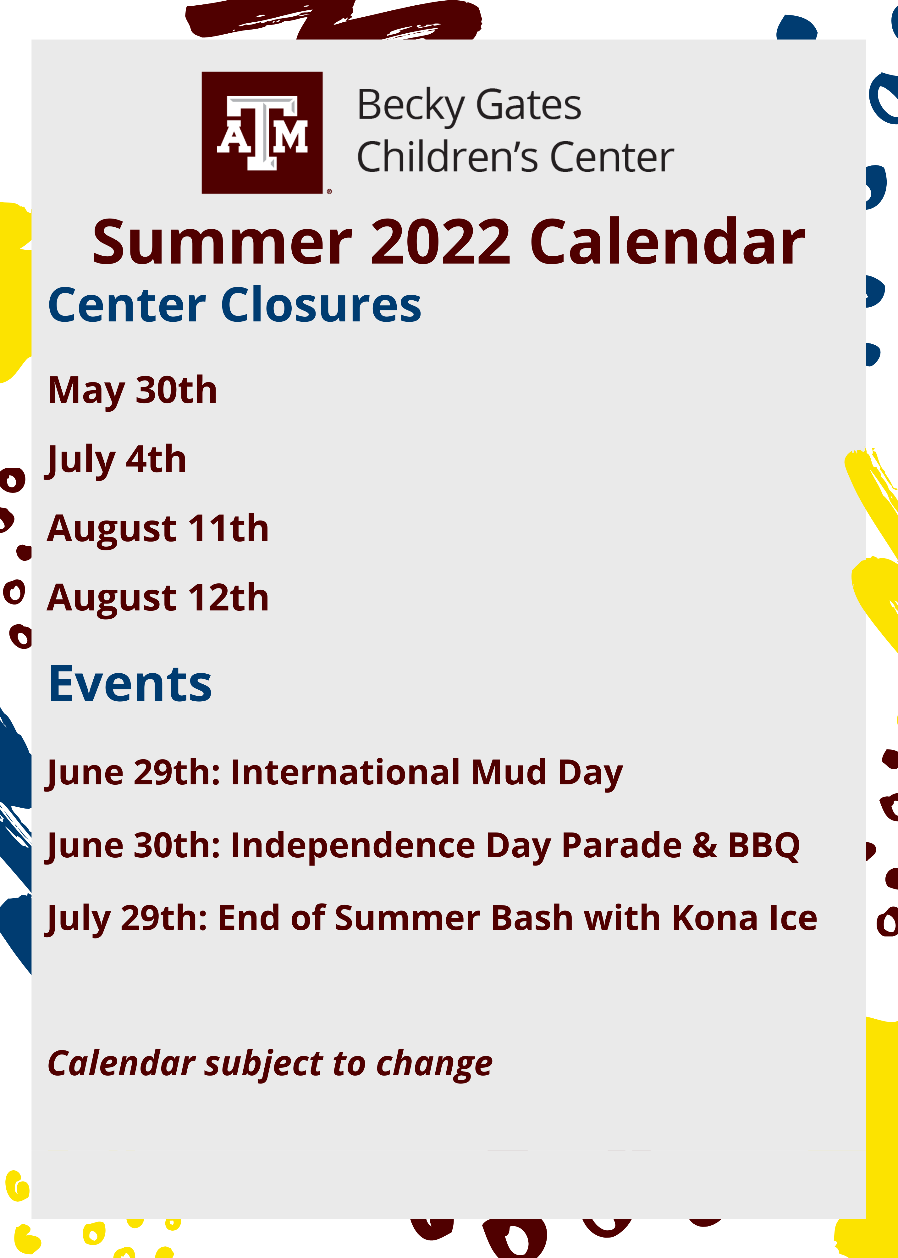 Summer 2022 Calendar